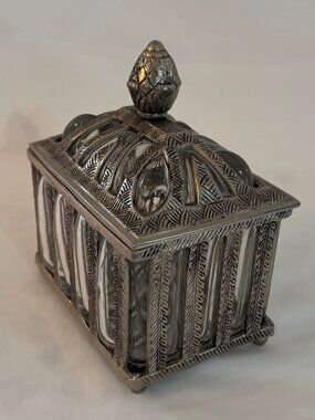 Vintage Bubble Caged Glass Lidded Box Hand Blown Footed Vessel Apothecary #4080